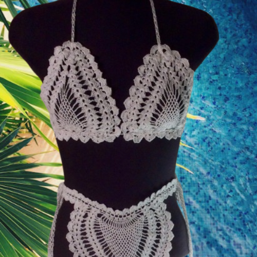 Sur commande !!! chic maillot de bain au crochet coton blanc,pour femme,fille