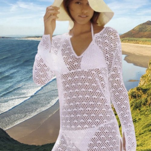 Modèle chic tunique pour plage ,fil coton 100% ,style boho,hippie ,crochet fait mais ,pour femme,fille