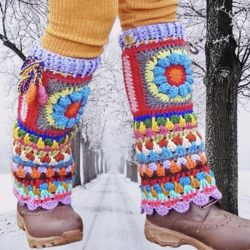 Sur commande getres - chaussettes style bohème ,multicolore au crochet fait main ,pour femme,fille,homme