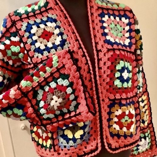 Chic gilet - kimono en multicolore style boho, crochet fait main ,fil acrylique avec laine