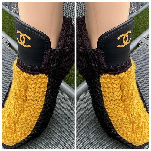 Gros chaussettes - bottines d’intérieur,bicolores en tricot fait main pour femme,fille