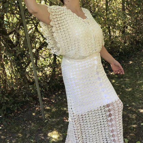 Chic robe de mariage ,dentelles,longue  ,coton au crochet fait main,pour femme