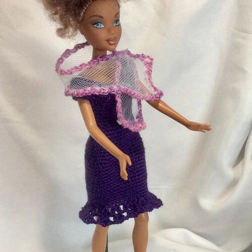 Robe barbie, robe poupée avec pèlerin chic dentelle t27cm