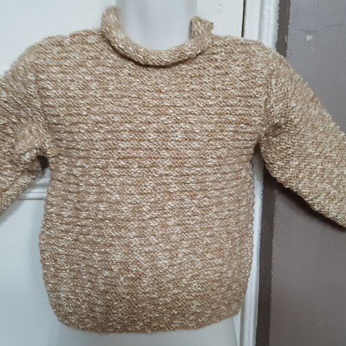 Pull beige pour fille, pull taille 2 ans, tricoté à la main, en acrylique et coton, au point de godron, fil fabriqué en france, col rond