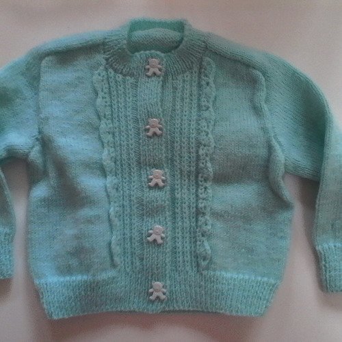 Gilet vintage pour fille t. 3 mois tricoté main