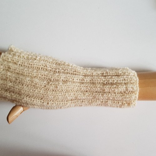 Mitaines en laine écru tricotées main