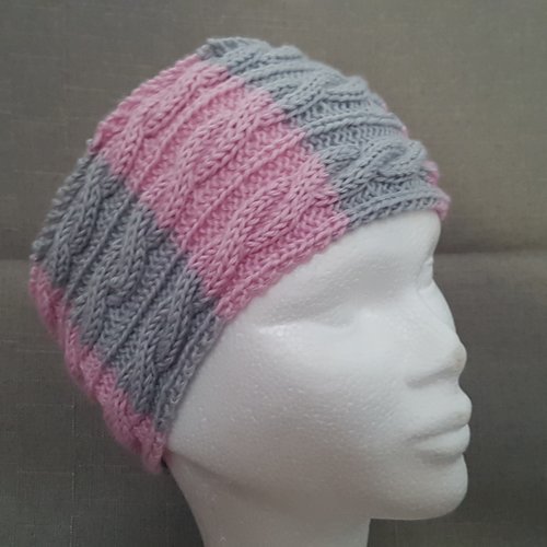 Headband gris et rose tricoté main