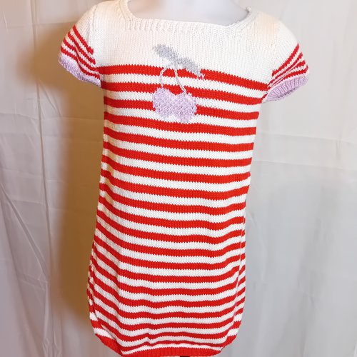 Robe d'été pour fille en coton façon marinière tricotée main
