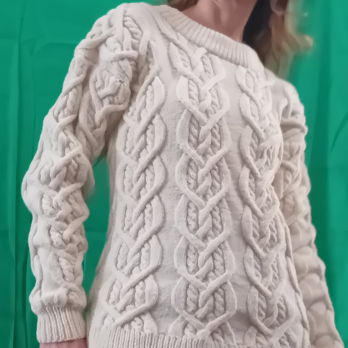 Pull écru à maxi torsades t. 40 tricoté main