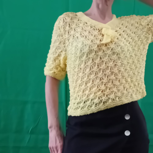 Pull manches courtes jaune t. 42 tricoté main