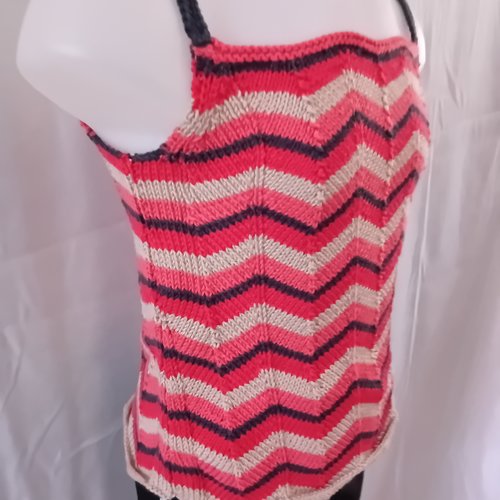 Débardeur fille rayé t. 6 ans tricoté main