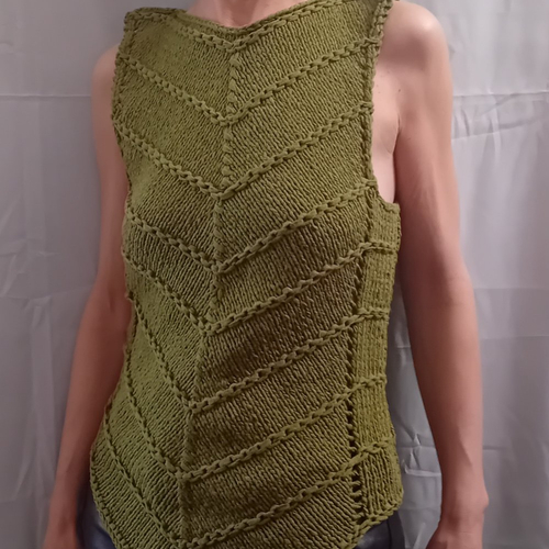 Pull en gros coton kaki t. 38/40 tricoté main