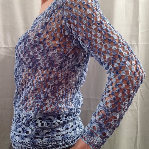 Tunique bleue au crochet t. 36/38 fait main