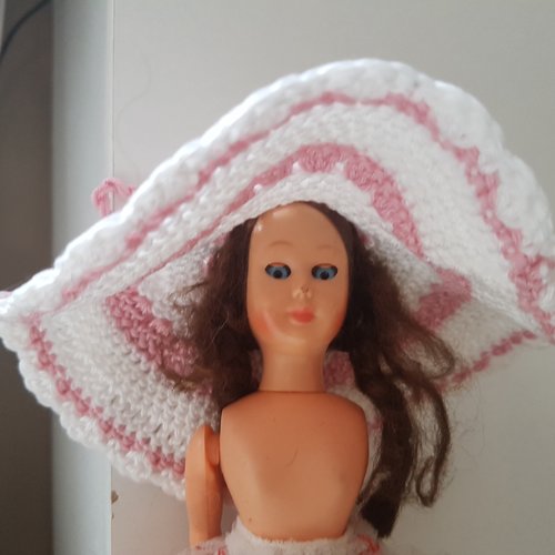 Chapeau au crochet, pour poupée mannequin, blanc et rose, en coton, manique, décoration, fait à la main