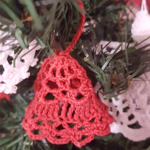 Décorations de sapin, cloches rouges, déco au crochet, fait à la main, en coton, décoration de noël