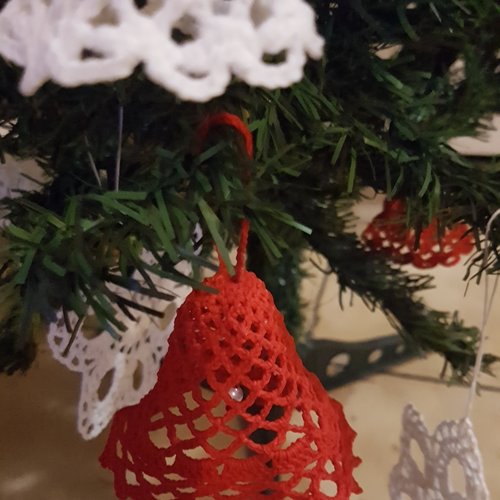 Décorations de sapin, cloches rouges, déco au crochet, fait à la main, en coton, décoration de noël