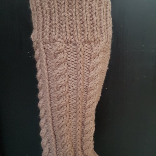 Guêtres beige rosé pour femme, au tricot, tricotées à la main, en laine, bien chaudes, pour l'hiver, avec torsades