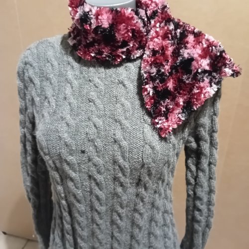 Écharpe très douce, tricotée à la main, avec poils façon fourrure, en polyester, rose, pour femme, pour fille