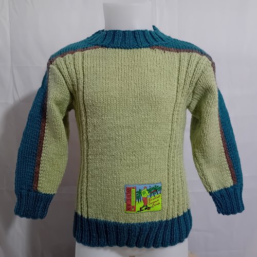 Pull pour enfant, garçon, trois couleurs, taille 4 ans, tricoté à la main