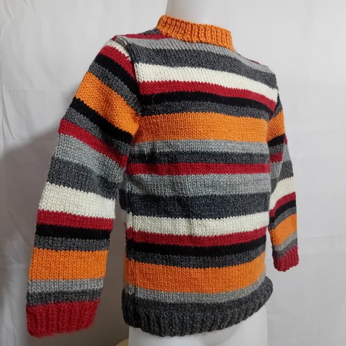 Pull rayé pour garçon, 6 couleurs, taille 4 ans, tricoté à la main, en acrylique et laine, en jersey, toutes saisons