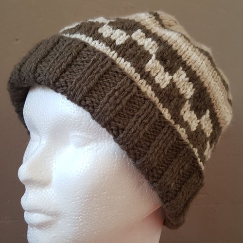 Bonnet pour enfant avec jacquard, plusieurs coloris, tricoté à la main, en acrylique