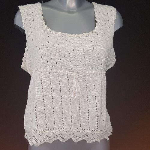  top beige ajouré en coton t. 48/50 tricoté main