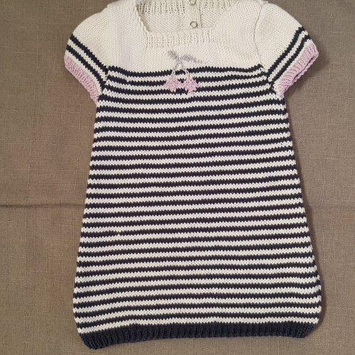 Robe d'été pour bébé en coton façon marinière tricotée main
