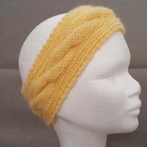 Bandeau de tête - headband - jaune tricoté main