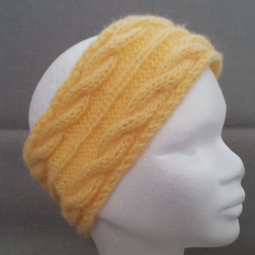 Bandeau de tête - headband - jaune tricoté main
