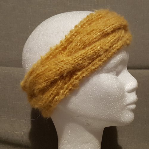 Bandeau de tête - headband - moutarde tricoté main