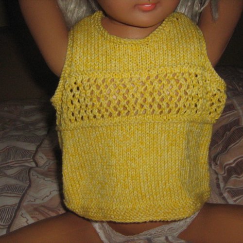 Débardeur jaune tricoté main, taille 3 mois, en coton pour l'été
