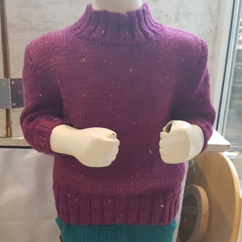 Pull pour fille, couleur prunelle, manches courtes, tricoté à la main, taille 6 ans, col montant, pull court, en acrylique, laine, viscose