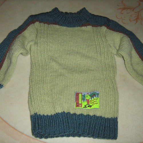 Pull pour enfant, garçon, trois couleurs, taille 4 ans, tricoté à la main