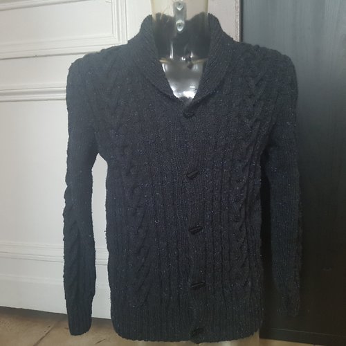 Gilet pour homme, veste avec torsades, col châle, gris anthracite, taille xl, au tricot, fait à la main