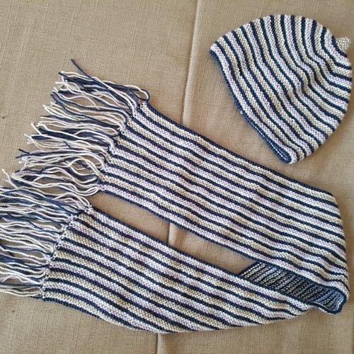 Ensemble écharpe et bonnet pour bébé, à rayures, tricoté à la main, en laine et acrylique