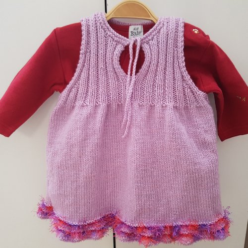 Robe rose sans manche pour bébé et fille, au tricot, fait à la main, plusieurs tailles