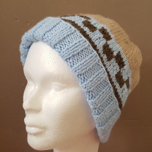 Bonnet pour enfant avec jacquard, plusieurs coloris, tricoté à la main, en acrylique