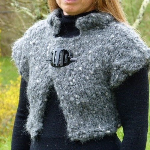 Boléro femme gris en laine tricoté main