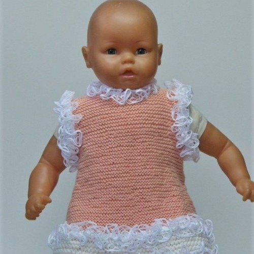 Robe rose & blanche à volant pour bébé tricotée main 100% coton