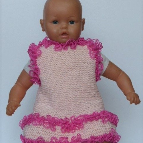Robe rose à volant pour bébé tricotée main 100% coton
