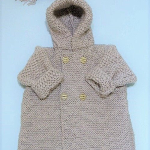Manteaux bébé raglan beige en laine tricoté main