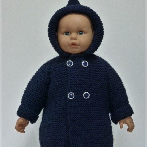Manteaux bébé raglan bleu marine en laine tricoté main