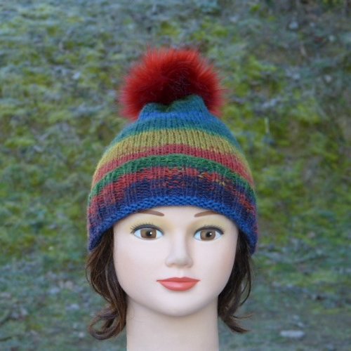 Bonnet tricoté multicolore femme