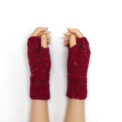 Mitaines rouge tweedée avec pouce
