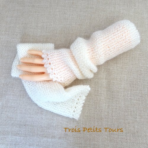 Chauffe-poignets tricotés main mohair blanc cassé