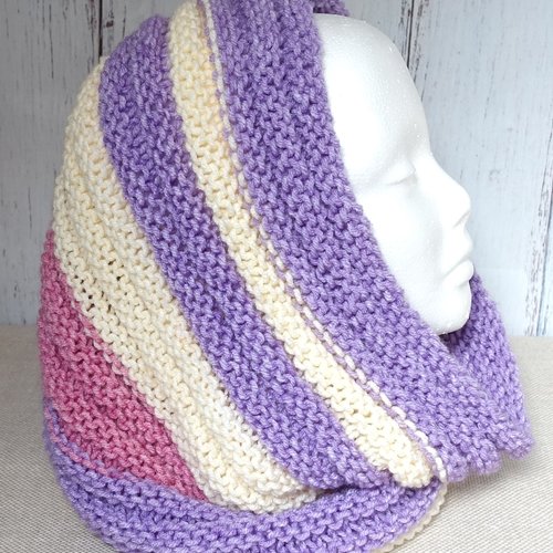 Snood tour de cou cagoule tricoté main