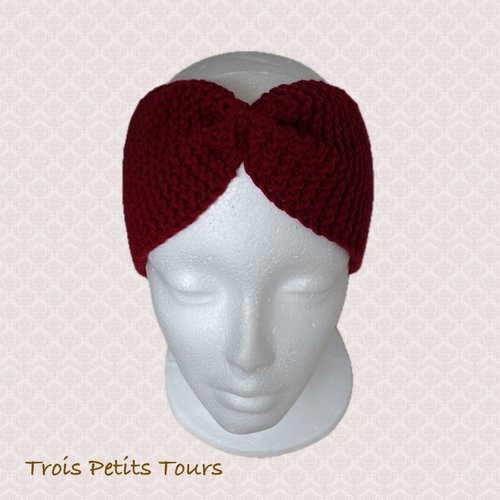 Bandeau headband tricoté main rouge