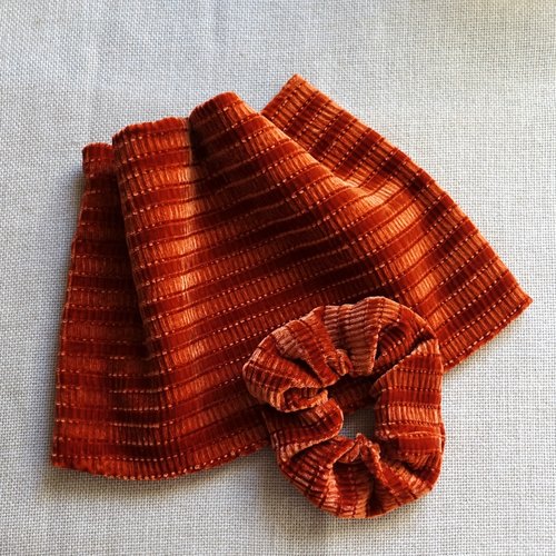 Snood et chouchou assorti cousu main - velours brique