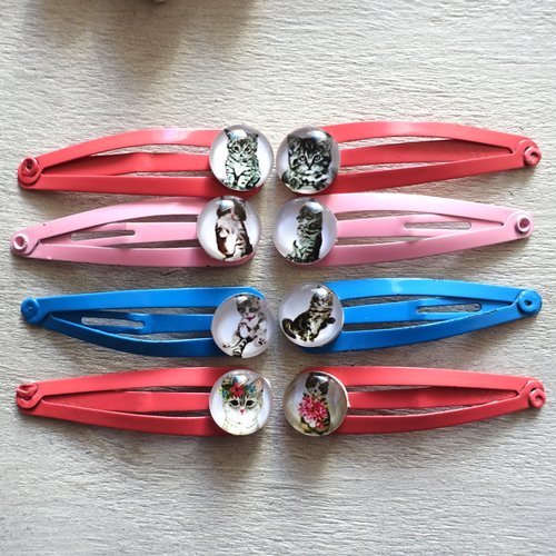 8 mini barrettes clips cheveux motifs chats