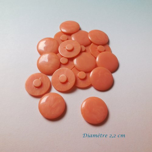 6 boutons ronds vintage - couleur saumon - 22 mm